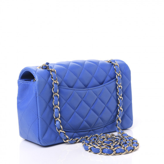 CHANEL Lambskin Quilted Mini Rectangular Flap Blue 584001