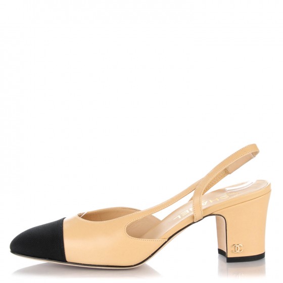 chanel tan and black slingbacks