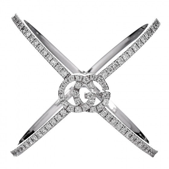 GUCCI 18K White Gold Diamond Running G Cross Ring 53 6.25 468349