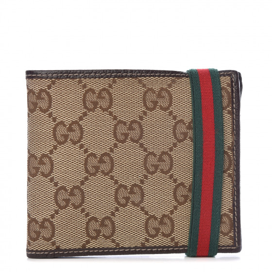 GUCCI Monogram Web Bi-Fold Wallet Brown 470150