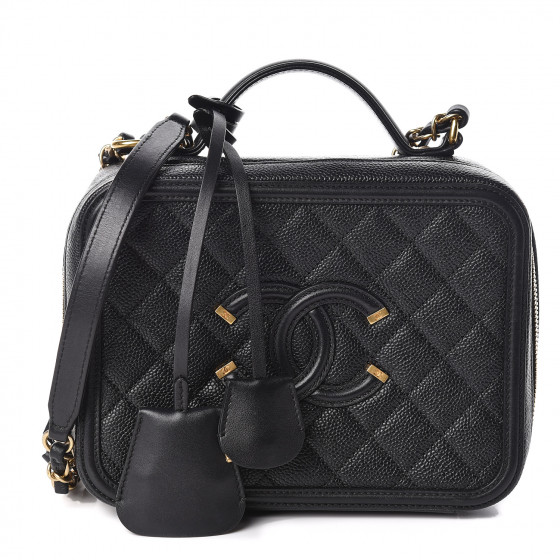 chanel caviar quilted medium cc filigree vanity case