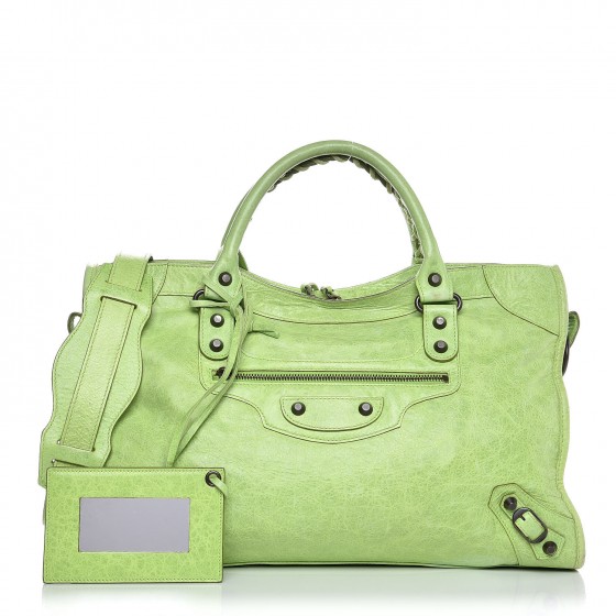 balenciaga neon green purse