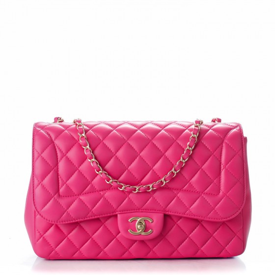 CHANEL Lambskin Quilted Jumbo Mademoiselle Chic Flap Fuchsia 138795