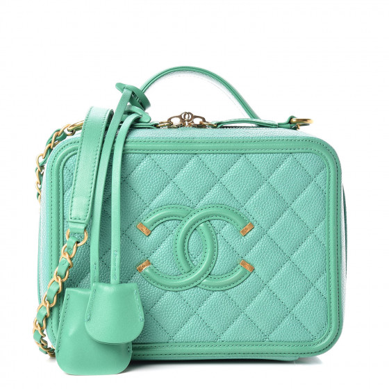 chanel caviar quilted medium cc filigree vanity case