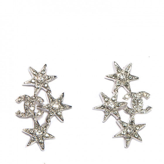 CHANEL Crystal CC Star Earrings Silver 104107