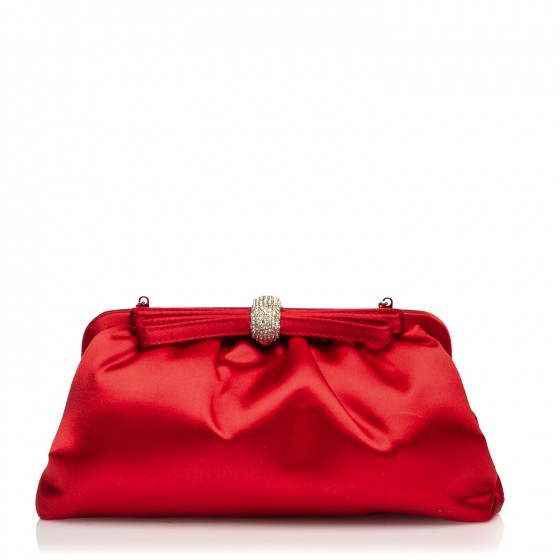 VALENTINO Satin Crystal Bow Frame Evening Bag Red 191558