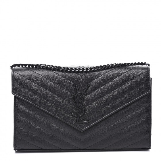 grain de poudre matelasse chevron monogram chain wallet black