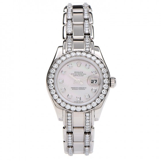 ROLEX 18K White Gold Diamond Mother Of Pearl 29mm Pearlmaster Lady ...