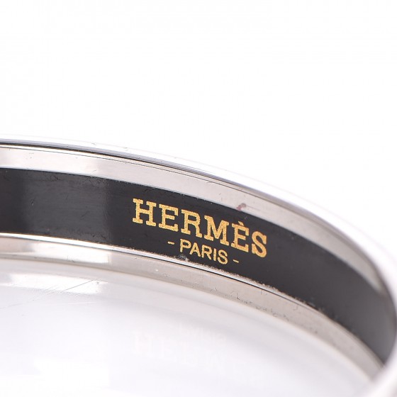 HERMES Enamel Printed Narrow Les Léopards Bracelet 65 Black 247181