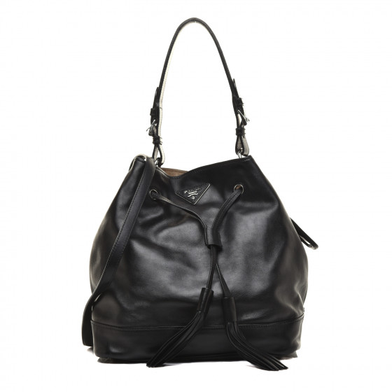 PRADA Soft Calfskin Bucket Bag Black 910178 | FASHIONPHILE