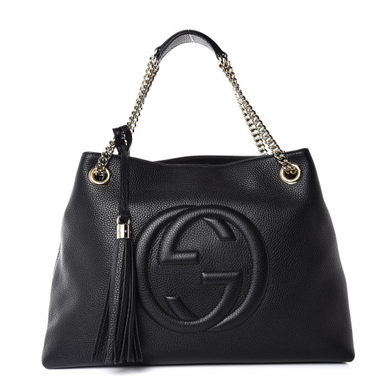 gucci pebbled calfskin medium soho chain shoulder bag black