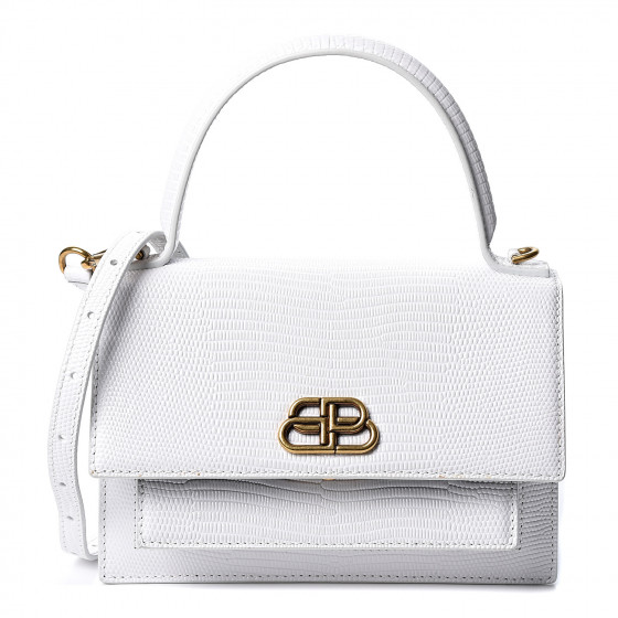 BALENCIAGA Calfskin Crocodile Embossed XS Top Handle Satchel White 565099