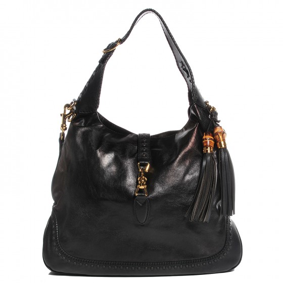 GUCCI Leather New Jackie Large Shoulder Bag Black 96968