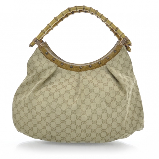 gucci logo plaque bamboo handle shoulder bag