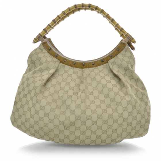 gucci logo plaque bamboo handle shoulder bag