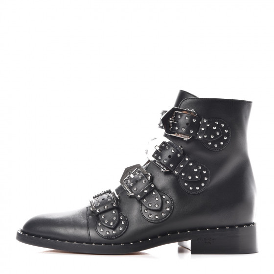 GIVENCHY Calfskin Studded Prue Buckle Bootie 36.5 Black 405088