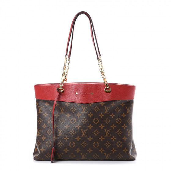 Louis Vuitton Pallas BB with red accent.