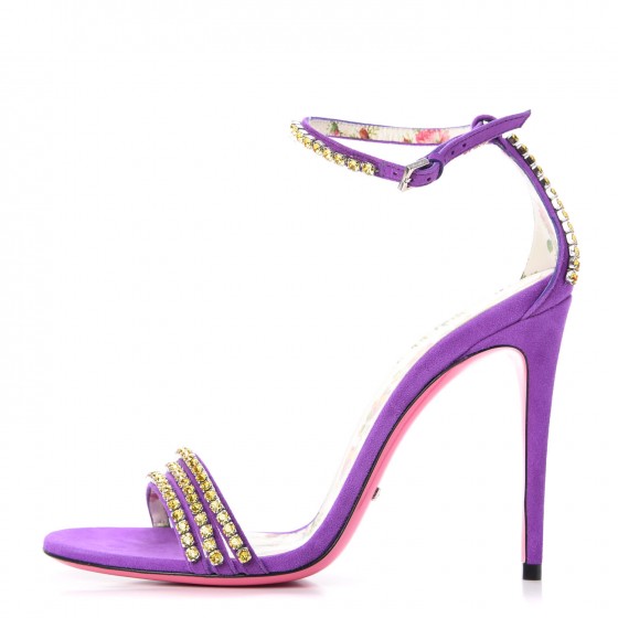 GUCCI Suede Crystal Ankle Strap Sandals 37.5 Purple 274090