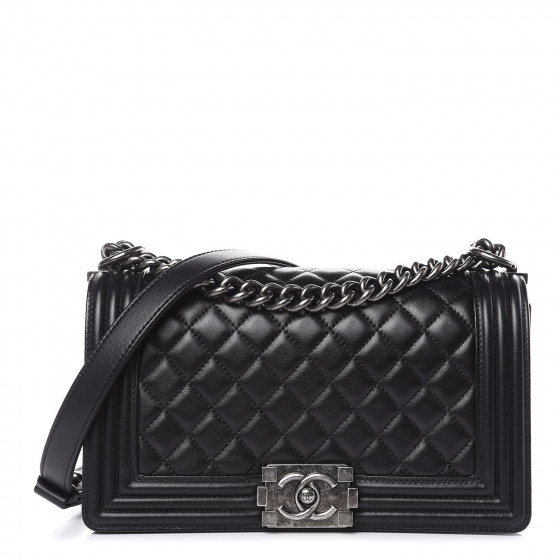 CHANEL Lambskin Quilted Medium Boy Flap Black 420544