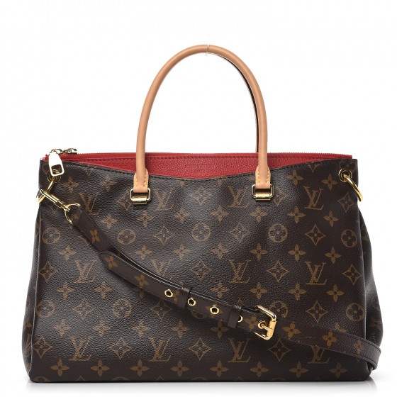 Louis Vuitton Pallas BB with red accent.