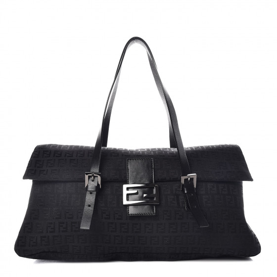 FENDI Zucchino Shoulder Bag Black 413190