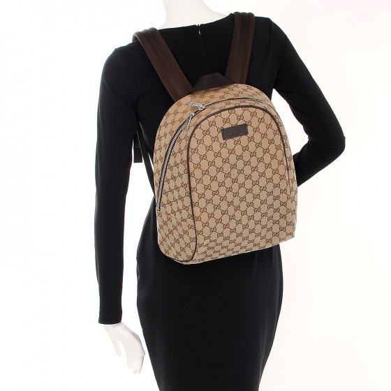 GUCCI Monogram Travel Backpack Beige Ebony 205211