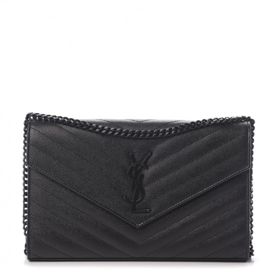 grain de poudre matelasse chevron monogram chain wallet black