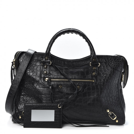 BALENCIAGA Calfskin Crocodile Embossed Giant 12 Gold Hardware City ...