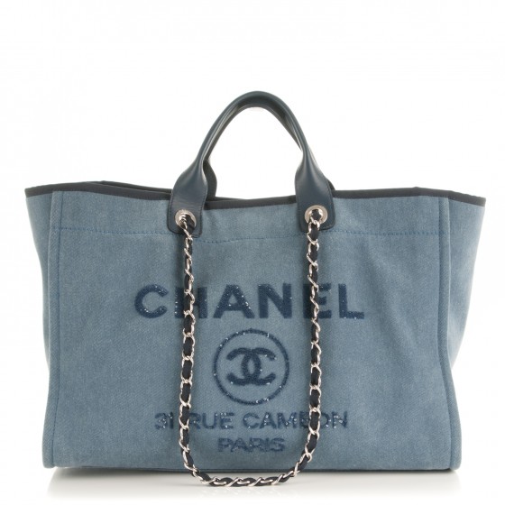 CHANEL Canvas Sequin Large Deauville Tote Navy 174287