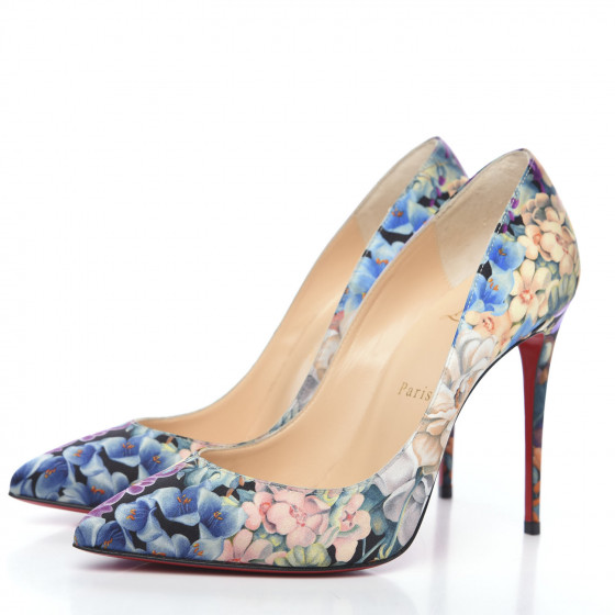 CHRISTIAN LOUBOUTIN Satin Crepe Floral Pigalle Follies 100 Pumps 38 ...