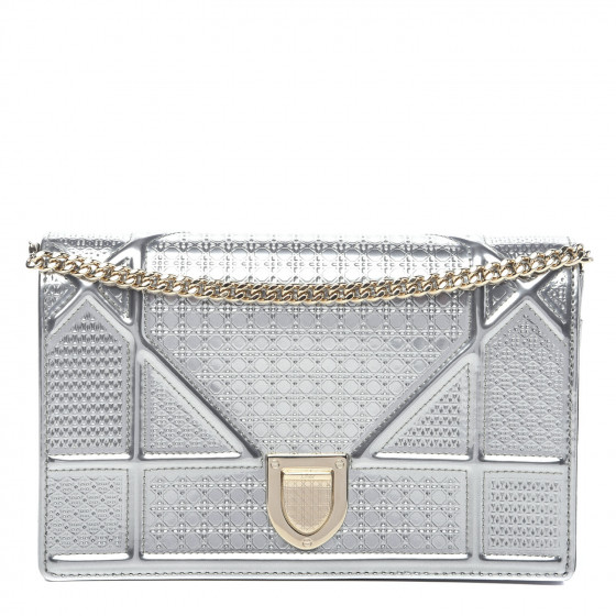 CHRISTIAN DIOR Metallic Patent Micro-Cannage Diorama Wallet on Chain ...