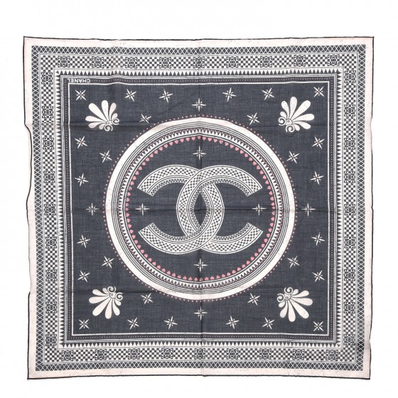 CHANEL Cotton CC Logo Square Scarf White Black 269262