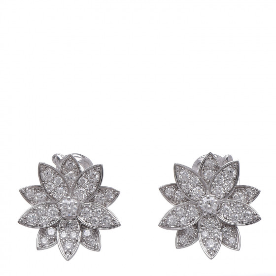VAN CLEEF & ARPELS 18K White Gold Diamond Small Lotus Earrings 374000