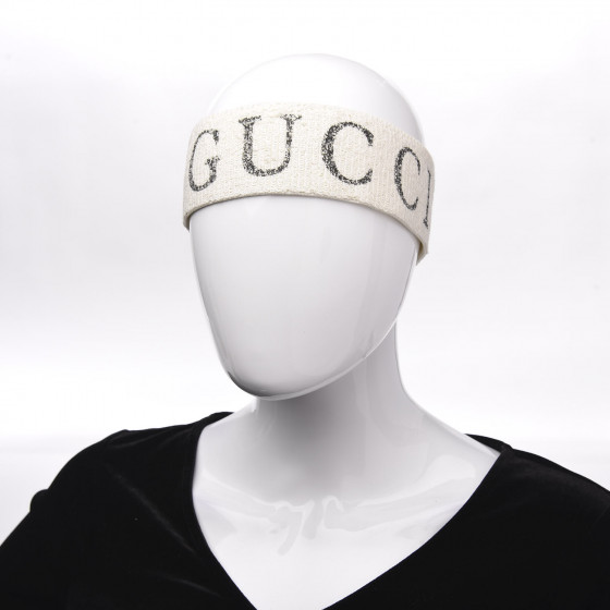 GUCCI Cotton Elastic Gucci Logo Headband White 657085 | FASHIONPHILE