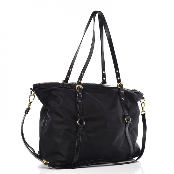 PRADA Tessuto Nylon Saffiano Tote Black 298614 | FASHIONPHILE