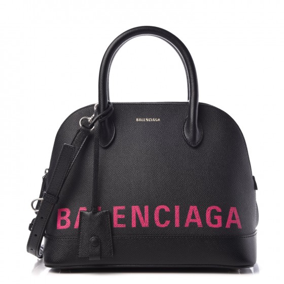 BALENCIAGA Grained Calfskin Ville Top Handle Bag S Black Pink 312717