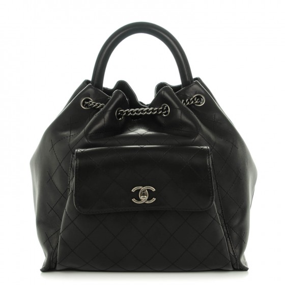 CHANEL Calfskin Stitched Large Urban Luxury Drawstring Backpack Black ...