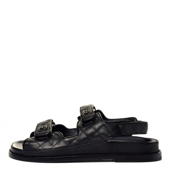 CHANEL Grained Calfskin Velcro Dad Sandals 40 Black 762584 | FASHIONPHILE