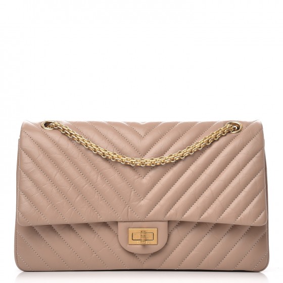 CHANEL Aged Calfskin Chevron Quilted 2.55 Reissue 226 Flap Beige 238582