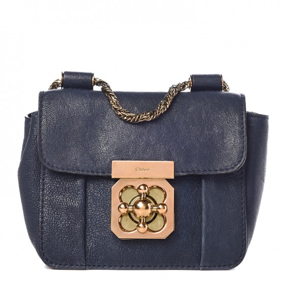 CHLOE Goatskin Small Elsie Shoulder Bag Navy 333525 | FASHIONPHILE