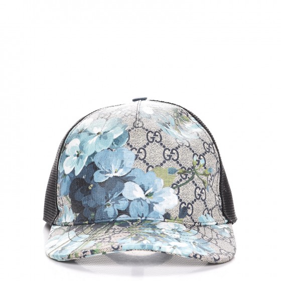 GUCCI GG Supreme Monogram Blooms Print Baseball Hat XL Blue 281627