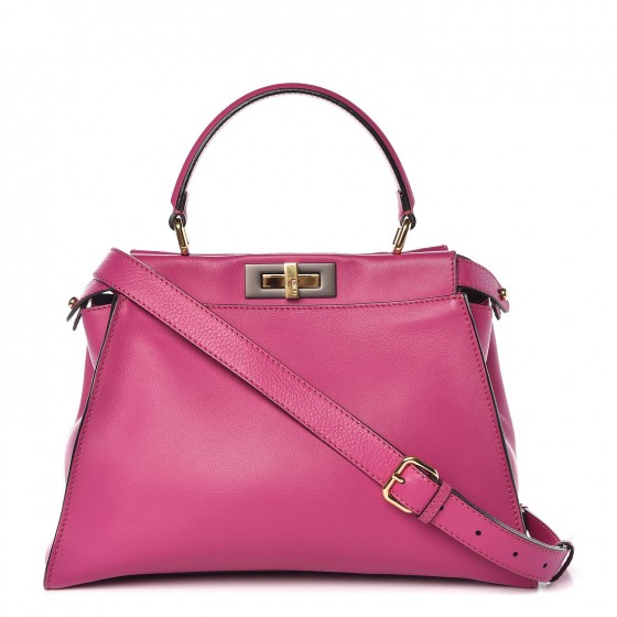 FENDI Calfskin Medium Peekaboo Iconic Satchel Magenta 311393