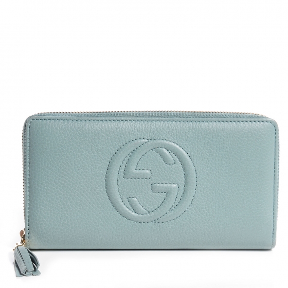 GUCCI Leather Soho Zip Around Wallet Light Blue 65282