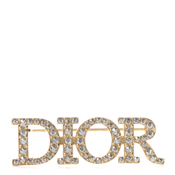 CHRISTIAN DIOR Crystal Dior Logo Brooch Gold 707565 | FASHIONPHILE
