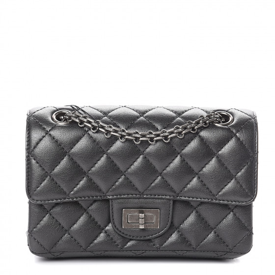 CHANEL Sheepskin Quilted 2.55 Reissue Mini Flap Dark Grey 551123 ...