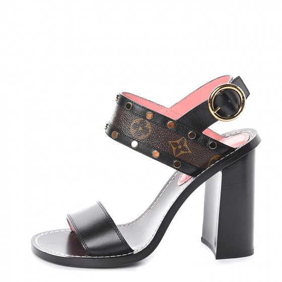 LOUIS VUITTON Calfskin Monogram Passenger Heeled Sandals 39 Black Rose ...