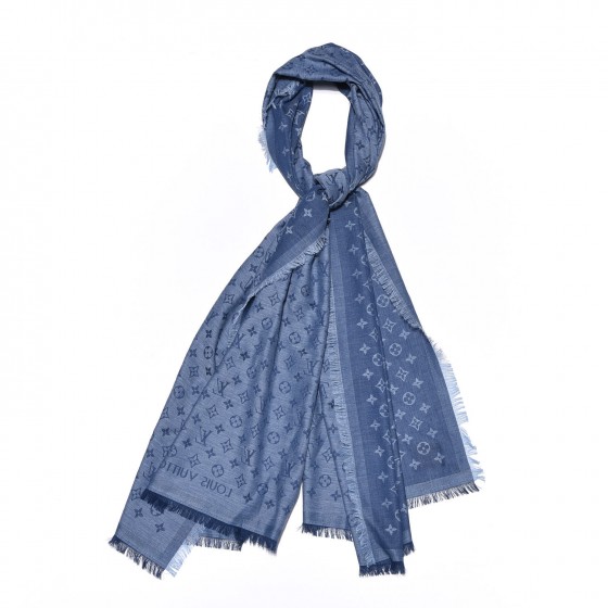 LOUIS VUITTON Cotton Monogram Denim Shawl Blue 325585