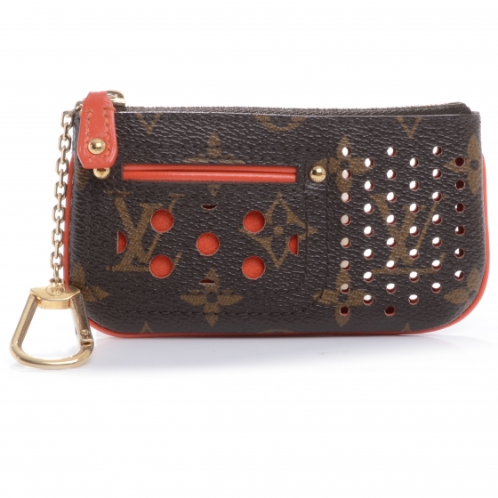 Louis Vuitton Key Pouch Monogram Perforated Brown/Orange in Toile