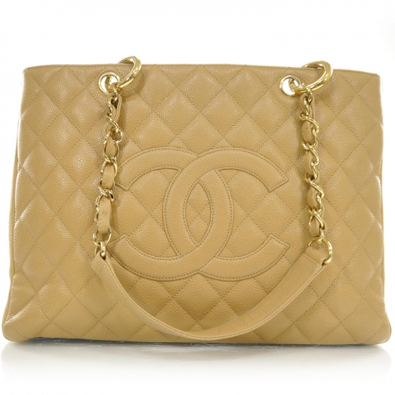 CHANEL Caviar Grand Shopping Tote GST Beige 27385