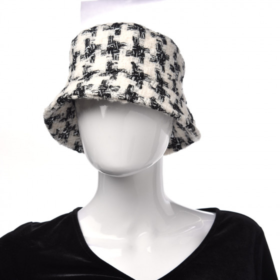 CHANEL Tweed Bucket Hat S White Black 701052 | FASHIONPHILE